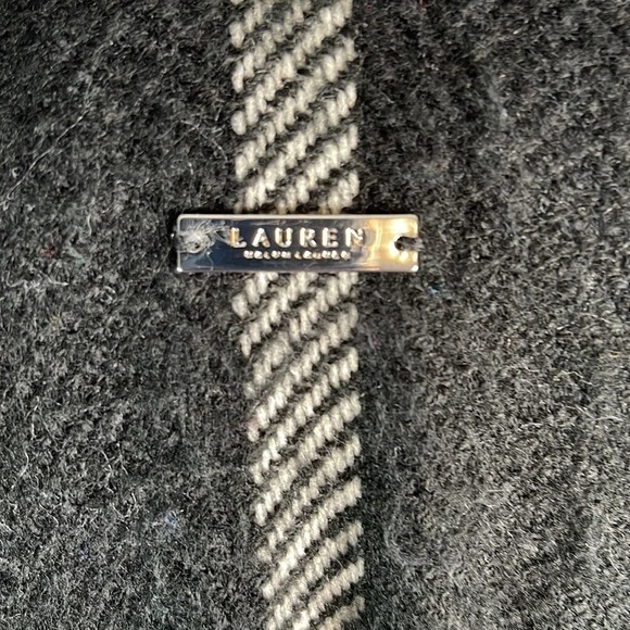 LAUREN RALPH LAUREN Reversable Cape Black Plaid/ Grey Herringbone Prep Classic - Picture 6 of 11